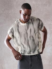 SUMWON Tie-Dye Effect Sleeveless Sweater Vest Ribbed Knit Tank Top Textured Athletic Streetwear Modern Urban Fall Winter Essential Layer Piece - Apricot - View 1