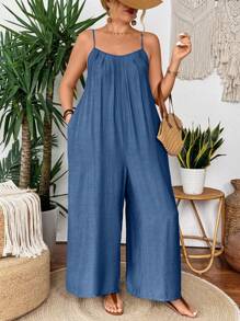 SHEIN Clasi 浅蓝色前褶直筒裤，简约时尚，适合夏天 - 水鴨藍 - 查看 3