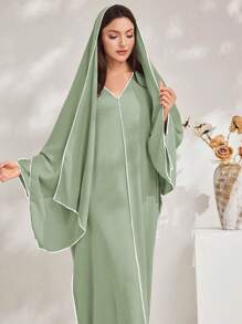 Al Najma Minimalist Turkish Style Long Dress, Suitable For Summer, Modest Kaftan - Green - View 1