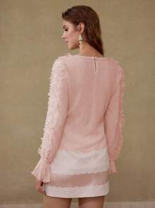 MOTF FRILL CONTRAST LACE BLOUSE - Pink - View 2