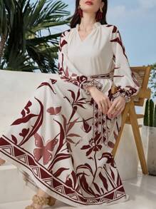 Mulvari Casual & Holiday Style Plant Printed Dress For Women