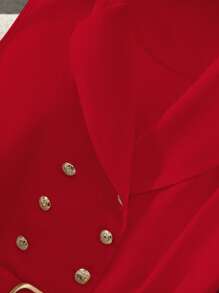 SHEIN Clasi 女士纯色双排扣系带无袖中长连衣裙