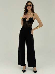 Aloruh Mono sin mangas de mujer con parches de malla transparente