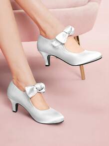 CUCCOO DOLLMOD Women's Bow Decor Fashion High Heel Pumps For Daily Wear - Silver - View 1