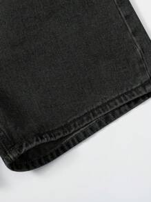 SHEIN EZwear 夏季休闲洗水牛仔短裤 - 黑色 - 查看 4