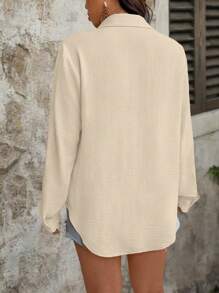 SHEIN LUNE Women Plus Size Casual Solid Color Long Sleeve Blouse