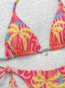Soleia 女士彩色印花系带比基尼套装，非常适合海滩度假 - 彩色 - 查看 3