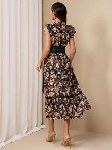 Almamuse Women's Elegant Floral Print Cinched Waist Dress - Multicolor - View 2