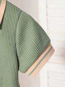 SHEIN Vintaside Kids Baby Boy Classic Green Waffle Fabric Apricot Polo Shirt, White Contrast Buttons Half Placket Short Sleeve Casual Top, Summer Streetwear Activewear For School, Holiday, Outdoor Retro Vintage, Baby Boy Clothes, Polo  Boy For Baby Baby Boy Polo Shirt,Toddler Button Up Boy Baby Clothes Toddler Clothes Retro Baby Boy Clothes,6M-3T