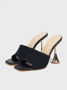 CUCCOO SZL Women's Sexy Open Toe Slip-On Mules, Breathable PU Leather High Heel Party Sandals With Unique Heel Design - Black - View 2