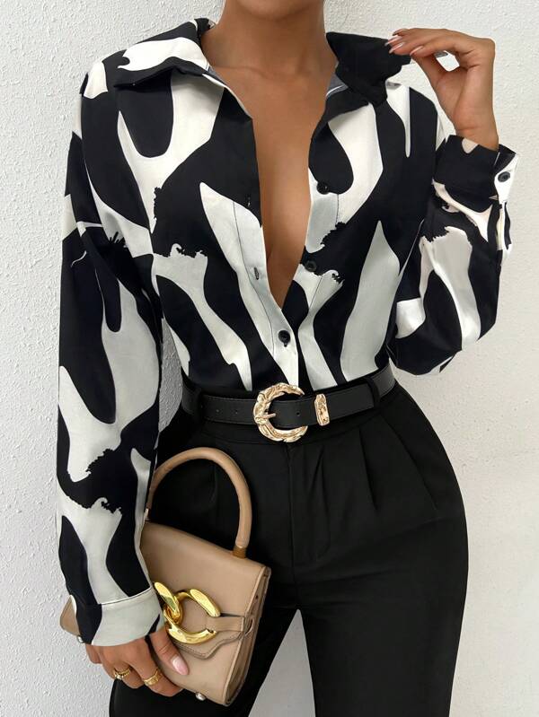 RosyDaze Women's Black & White Long Sleeve Office/Casual Shirt