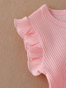 2 Pieces Baby Girls' Ribbed Ruffle Trim Wing Sleeve Top And Ruffle Hem Cropped Pants Set, Light Pink And Light Purple - Multicolor - View 4