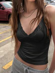 Jouncy Women's Versatile Lace V-Neck Camisole For Summer - Black - View 1