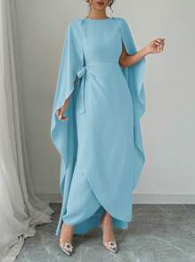 Chiquease Vestido maxi elegante y encantador para mujer con cintura ceñida, asimétrico y sin mangas