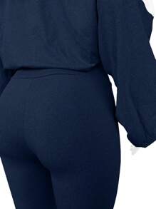 INAWLY Jachetă și pantaloni scurți cu mânecă lungă de culoare contrastantă pentru femei de mărimi plus ocazional, set 2 piese