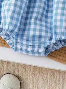 SHEIN New Born Baby Plaid Casual Cute Fashion Bodysuit - Dusty Blue - View 6