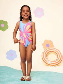 Set de 2 piezas de bikini top y braga tipo tankini con estampado de mariposa para niña joven CutesyCutie