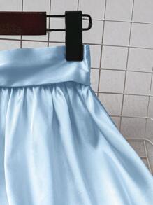 SHEIN Clasi 女士纯色腰部打结优雅 A 字裙 - 藍色 - 查看 3