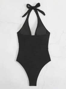 SHEIN Swim 女士性感紧身海滩派对连体泳衣、特殊面料套脚无袖泳衣、休闲海滩装、女士节日服装、女士复活节服装、女牛仔装、欧洲夏季服装、夏季服装、狂欢服装、女士性感俱乐部服装、女士度假服装 - 黑色 - 查看 7