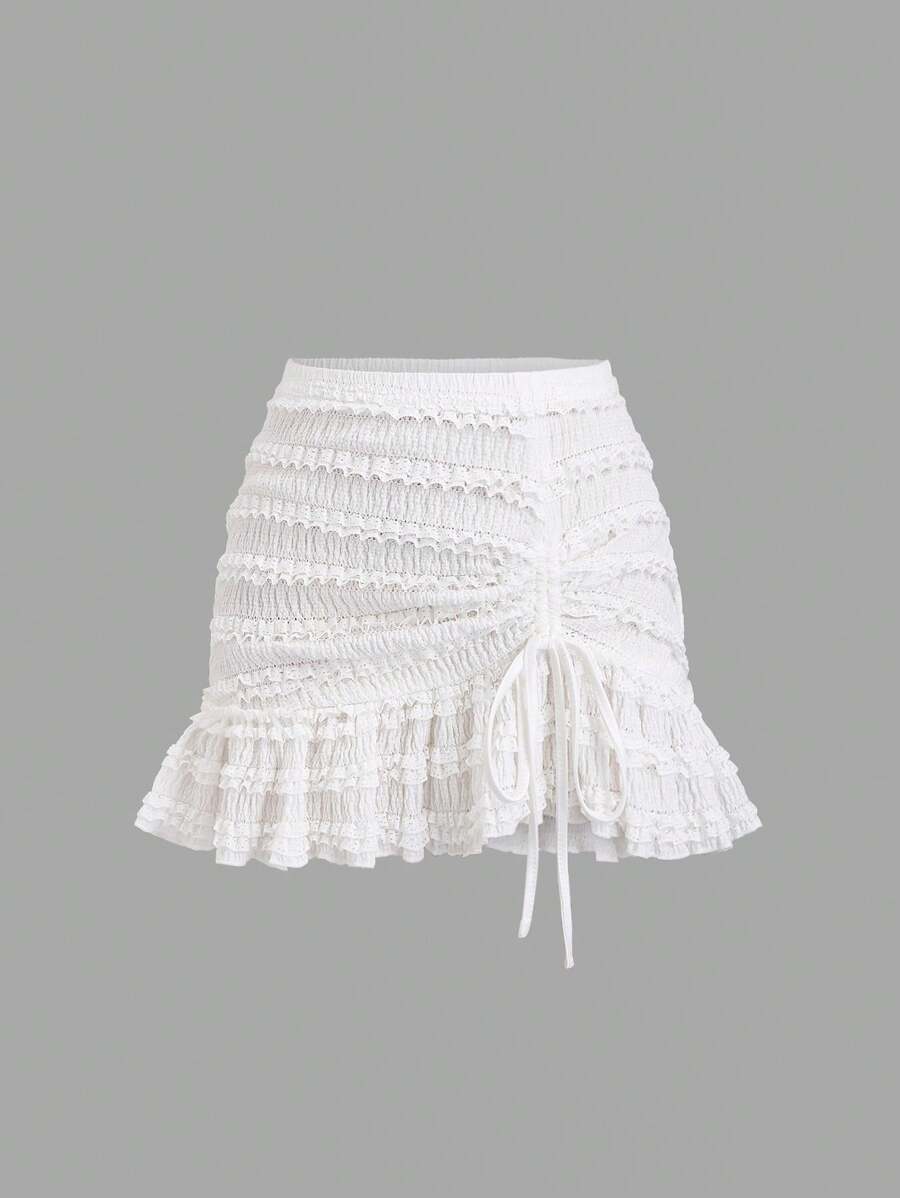 Sweetra French Ballet Style Solid Color Versatile Flared Mini Skirt, Gentle Sweet Flattering Playful Korean Vogue - White - View 1