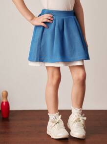 PrepCrw Young Girls' Blue Pleated Mini Skirt, Preppy Style For Spring/Summer - Blue - View 5