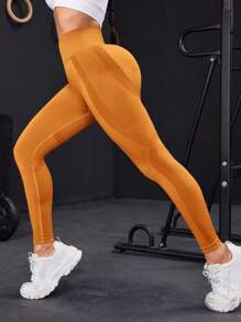 Powerista Seamless High Elastic High Waist Sports Leggings - Orange - View 2
