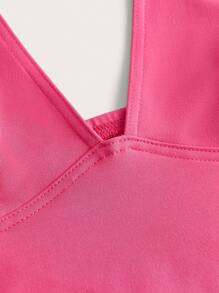 SHEIN EZwear Áo ba lỗ cổ chữ V thời trang ôm vừa vặn màu trơn Y2K dành cho nữ - Màu Hồng Tươi - Xem 3