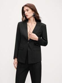 SHEIN LUNE 高品质女士商务休闲西装套装和西装外套 - 黑色 - 查看 7