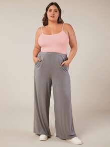SHEIN BASICS 大码女式夏季纯色修身吊带背心 - 粉色 - 查看 4