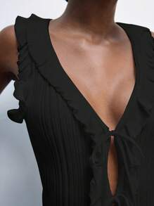 Maija 2026 Spring & Summer Outfits Women's Lace Flounced Sexy Elegant Modern Urban    Cardigan Blouse, Suitable For Vacation, Outing, Holiday Gathering, Date, Wedding, Music Festival, Bohemian 90s Vintage Style,Valentine Clothes,Beach Outfit For Women,Vacation Outfits Women - Black - View 6