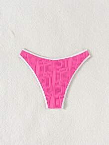 SHEIN Swim Woman's Beach Summer Party Fuchsia Special Fabric Contrast Color Ruffle Swimwear Bikini Bottom - Hot Pink - View 2