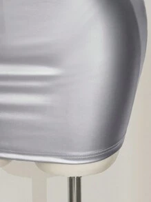SHEIN ICON Plus Size Metallic Silver Bodycon Mini Skirt, Music Festival - Silver - View 6