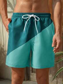 Manfinity VDAYZ Pantalones cortos de playa con cordón en la cintura y contraste de colores para hombre - Azul Cadete - Ver 3