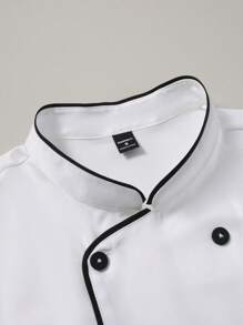 Manfinity Homme 1 件男女通用白色厨师夹克，双排扣，短袖，舒适，透气，非常适合厨房、烘焙、餐厅、酒店工作，男士撞色边饰双排扣厨师衬衫男士工作衬衫厨师夹克短衬衫男士工作衬衫