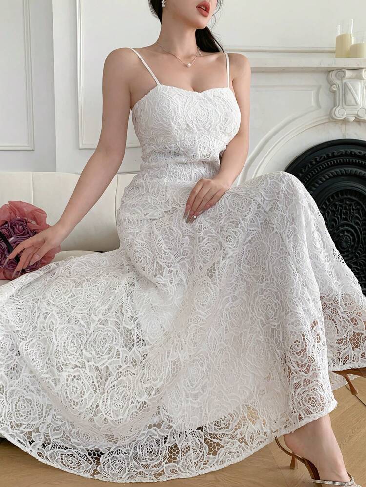 Women's Elegant Solid Color Lace Cami Dress Wedding Women Dresses