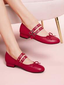 CUCCOO DOLLMOD Zapatos planos de mujer casuales de tipo slip-on, de estilo dulce y vintage, adecuados para vacaciones de verano y atuendos diarios - Rojo - Ver 5