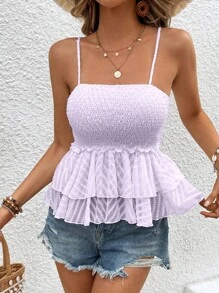 Breezaya 女士休闲度假雪纺刺绣不对称分层吊带背心 - 淡紫色 - 查看 4