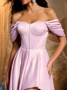 Glamrae Elegant Luxurious Off-Shoulder Puff Sleeve Ruffle Hem Dress, Suitable For Wedding, Single Party, Vacation, Ball, Banquet (Heavy-Duty)