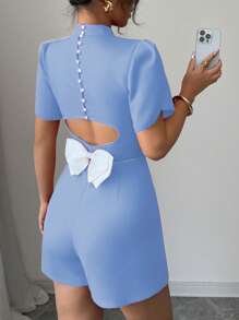 Elenzga Backless Butterfly Decor Women's Elegant Jumpsuit - Blue - View 2