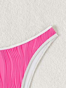 SHEIN Swim Woman's Beach Summer Party Fuchsia Special Fabric Contrast Color Ruffle Swimwear Bikini Bottom - Hot Pink - View 3