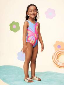 Set de 2 piezas de bikini top y braga tipo tankini con estampado de mariposa para niña joven CutesyCutie