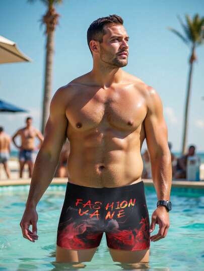 Manfinity Swimmode Plus Size Men's Minimalist & Fashionable Swim Trunks, Suitable For Summer