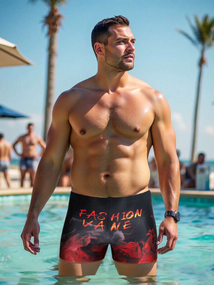 Manfinity Swimmode Plus Size Men's Minimalist & Fashionable Swim Trunks, Suitable For Summer