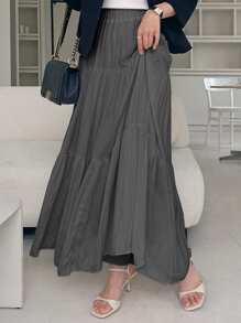 DAZY 女士纯色雪纺A字裙，四季皆宜，荷叶边秋季裙