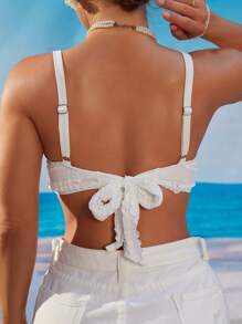 Swim DD+ DD+ Cup Size Women Swimwear Top, White Textured Fabric With Cross-Front Strap Design, Underwire Support, Suitable For Beach, Vacation, Swimming, For Larger Bust - White - View 3