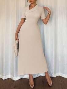 Elenzga Abito midi asimmetrico elegante blu, a-line con vestibilità aderente, adatto per appuntamenti, San Valentino, matrimoni, Ramadan, festival musicali
