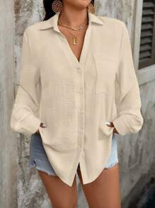 SHEIN LUNE Women Plus Size Casual Solid Color Long Sleeve Blouse