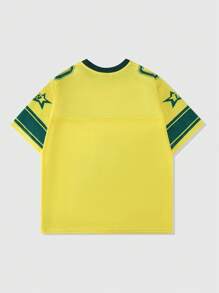 ROMWE MEN Prep Men's Football Jersey Short Sleeve T-Shirt, Sports Tee With Mesh Panel, Summer - Yellow - View 2