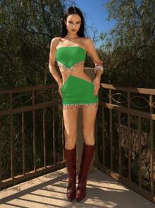 SHEIN ICON Vintage Trägerkleid mit Anhänger, Quasten Dekor und asymmetrischem Saum