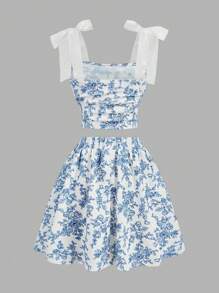 SHEIN Girlism 2 件 Tween Girl 休闲简约套装：舒适吊带背心和迷你裙